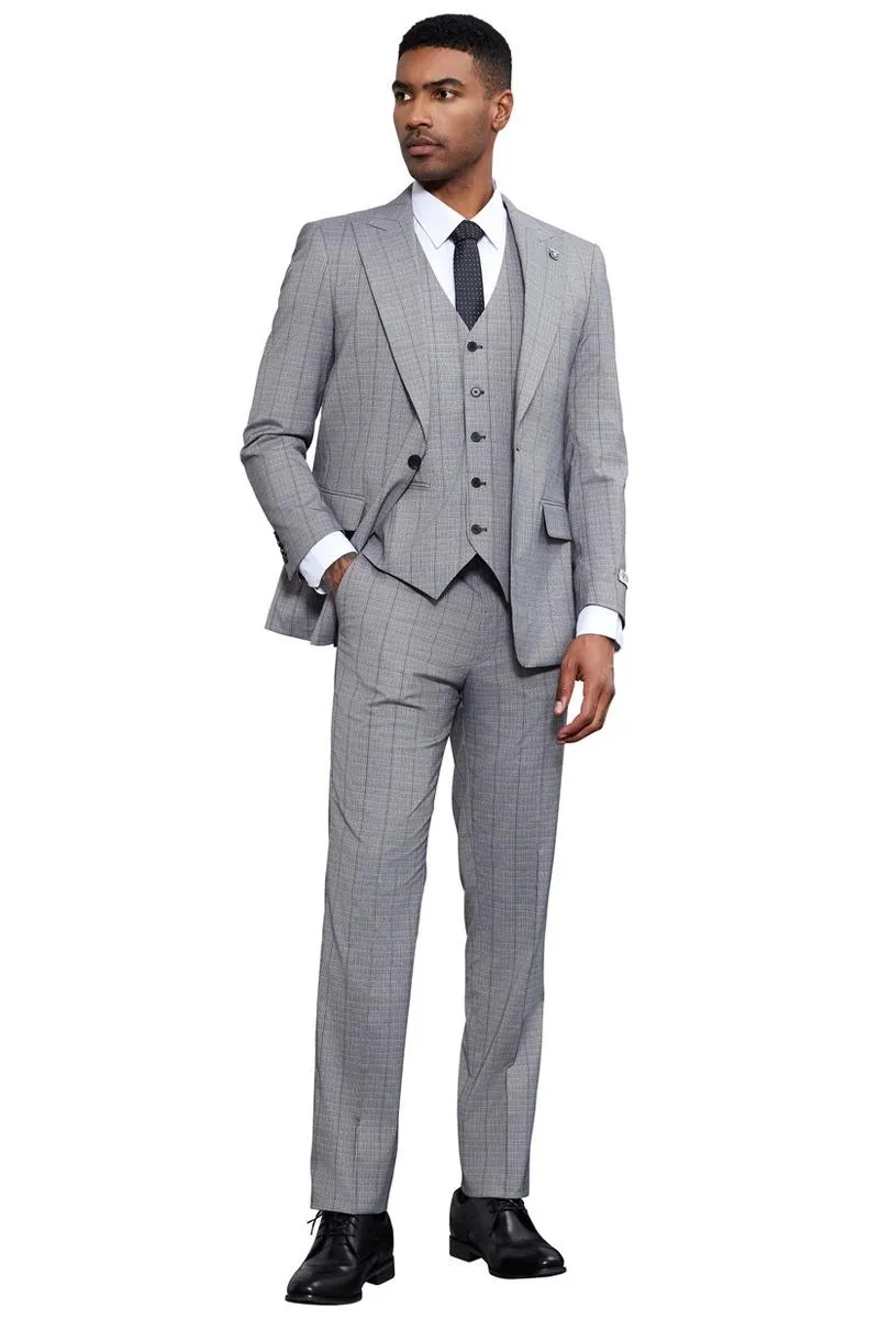 Men's Stacy Adams Modern Fit Vested Tonal Windowpane Plaid Suit in Light Grey sold by Alberto Nardoni product image thumbnail 3