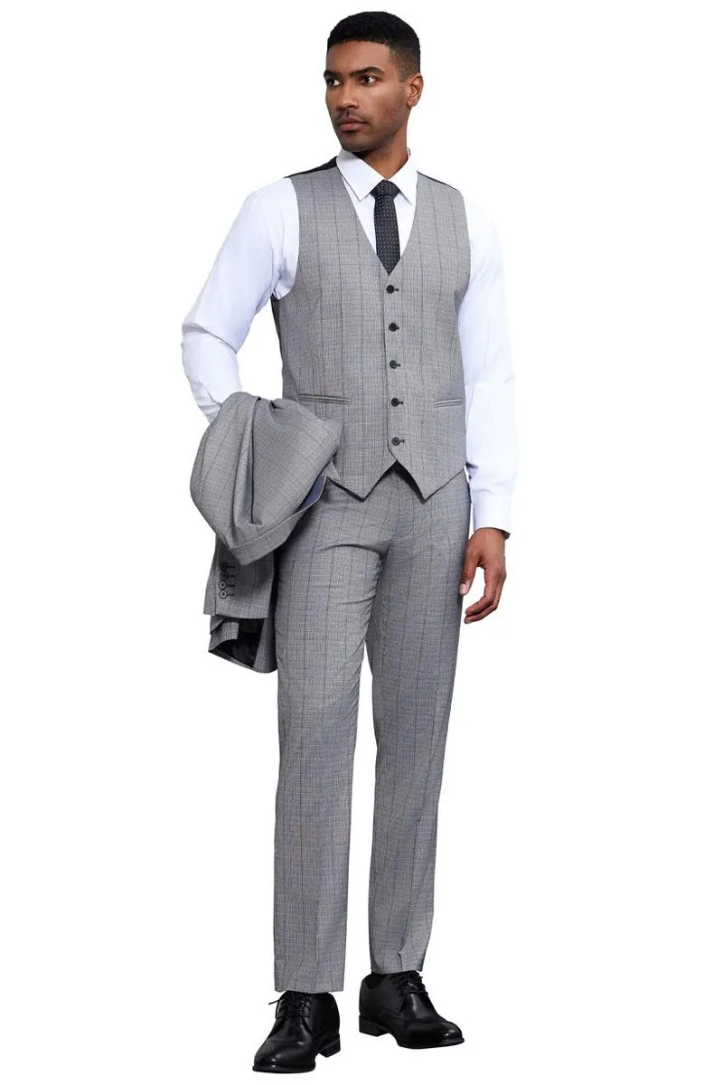 Men's Stacy Adams Modern Fit Vested Tonal Windowpane Plaid Suit in Light Grey sold by Alberto Nardoni product image thumbnail 4