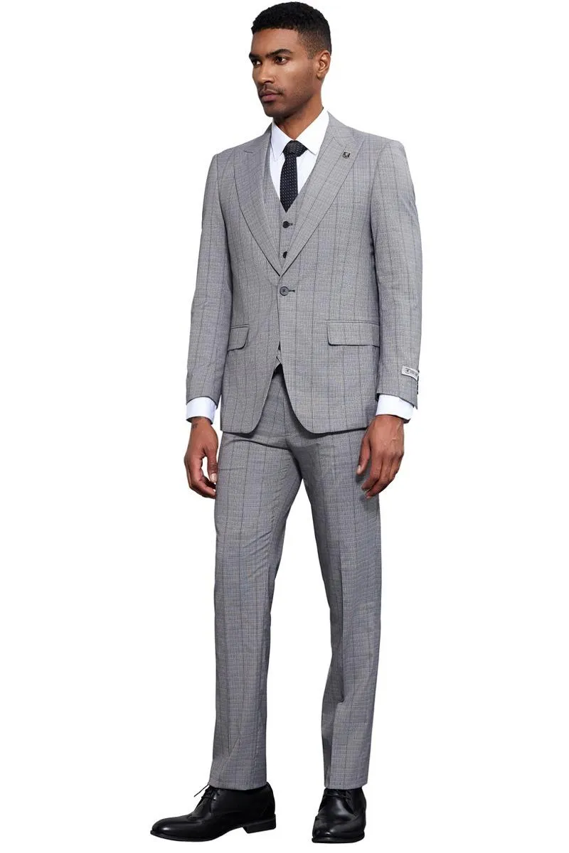 Men's Stacy Adams Modern Fit Vested Tonal Windowpane Plaid Suit in Light Grey sold by Alberto Nardoni product image thumbnail 2