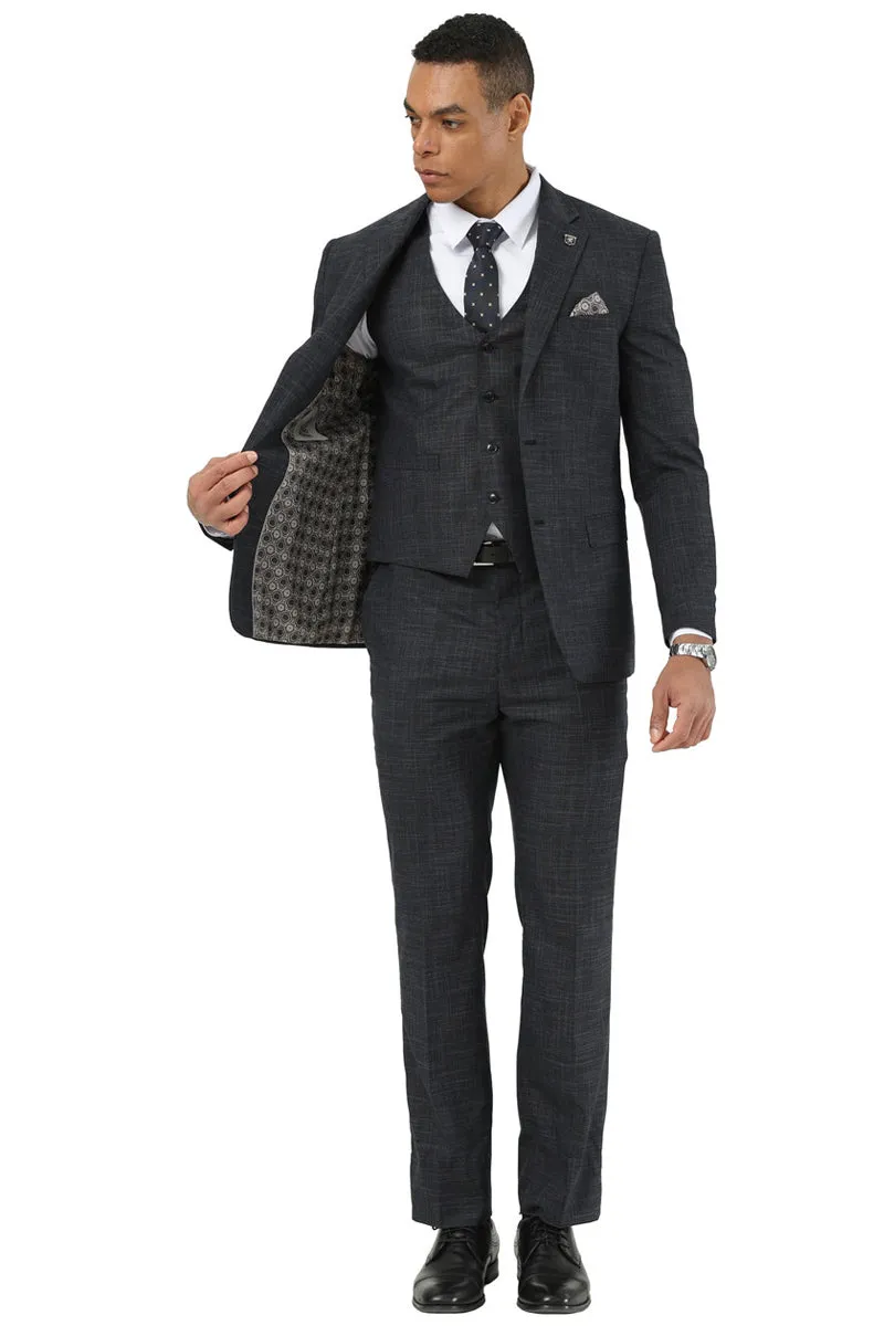 Men's Designer Stacy Adams Vested Suit in Black Sharkskin Weave sold by Alberto Nardoni product image thumbnail 4