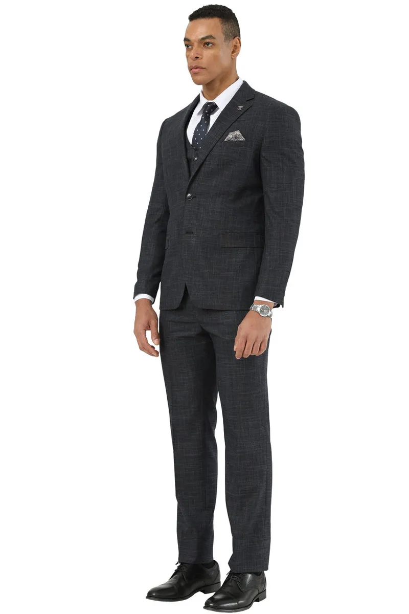 Men's Designer Stacy Adams Vested Suit in Black Sharkskin Weave sold by Alberto Nardoni product image thumbnail 2