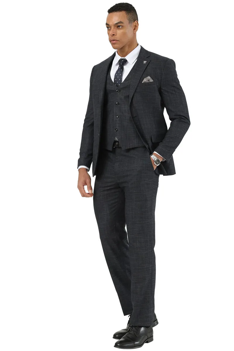 Men's Designer Stacy Adams Vested Suit in Black Sharkskin Weave sold by Alberto Nardoni product image thumbnail 3