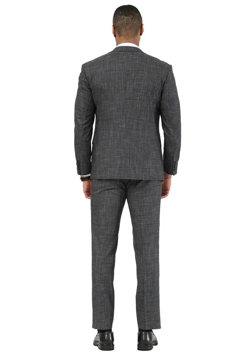 Men's Stacy Adams One Button Peak Lapel Vested Suit in Black Sharkskin Windowpane sold by Alberto Nardoni product image thumbnail 4