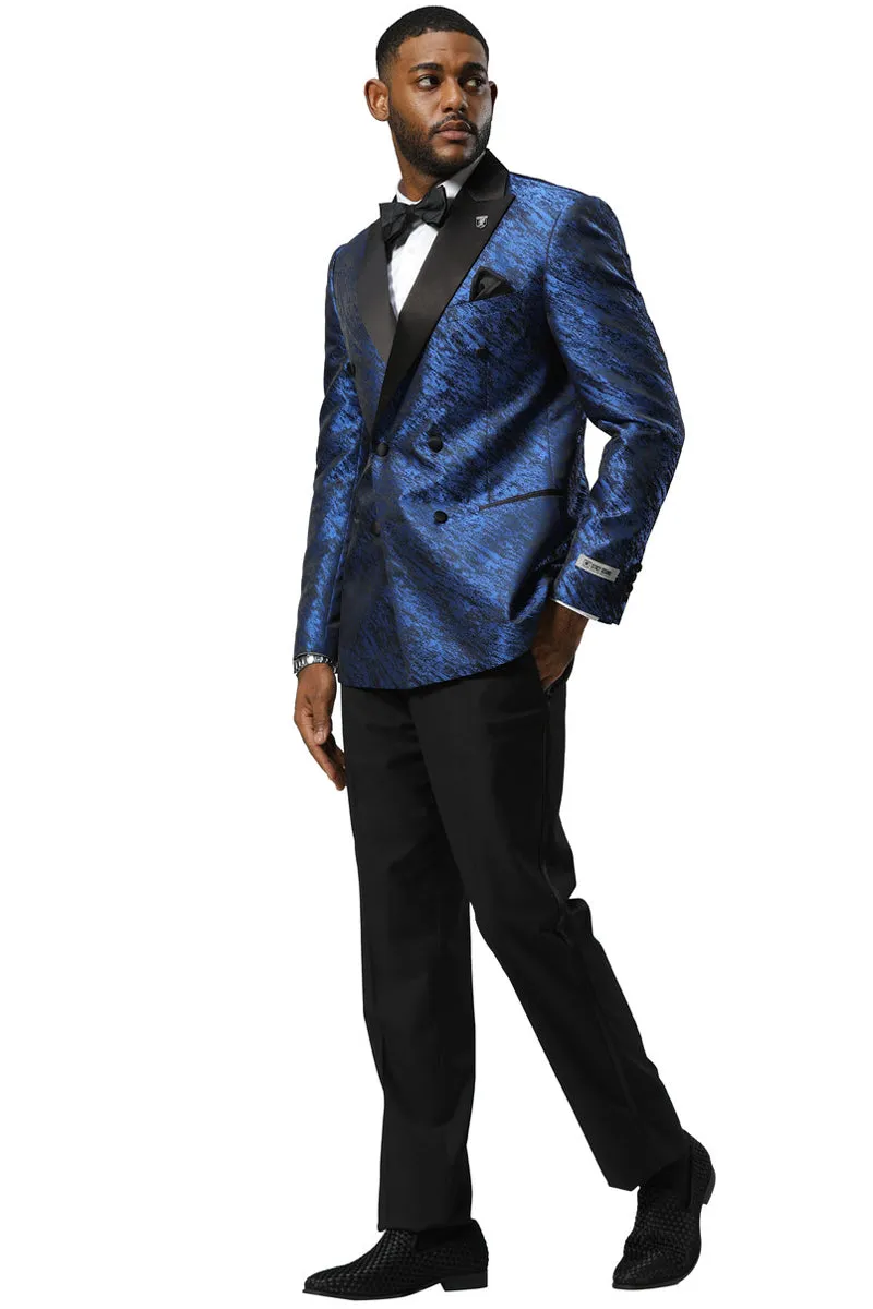 Men's Stacy Adams Double Breasted Wedding & Prom Tuxedo Jacket in Textured Shiny Royal Blue Sharkskin sold by Alberto Nardoni product image thumbnail 2