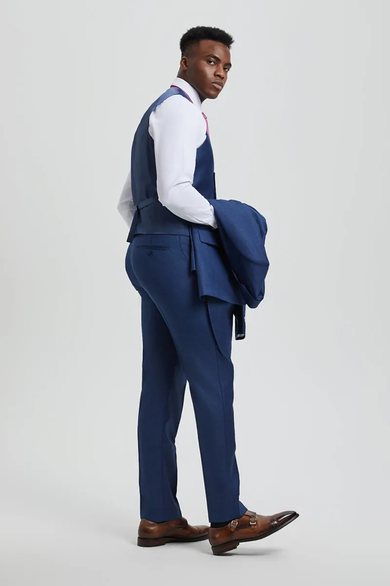 Men's Two Button Vested Stacy Adams Designer Sharkskin Suit in Blue sold by Alberto Nardoni product image thumbnail 4