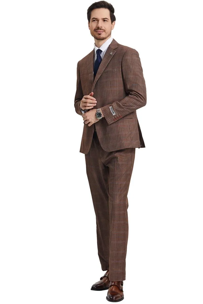 Men's Stacy Adams Vested Modern Fit Windowpane Plaid Suit in Light Brown sold by Alberto Nardoni product image thumbnail 2