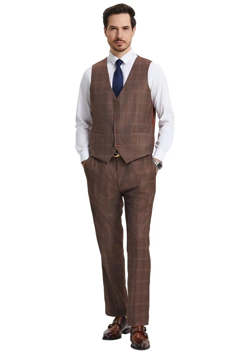 Men's Stacy Adams Vested Modern Fit Windowpane Plaid Suit in Light Brown sold by Alberto Nardoni product image thumbnail 3