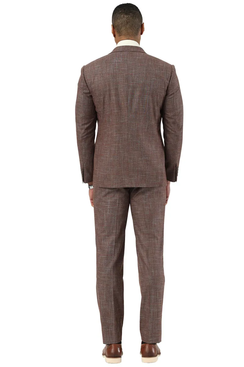 Men's Stacy Adams One Button Peak Lapel Vested Suit in Brown Sharkskin Windowpane sold by Alberto Nardoni product image thumbnail 4
