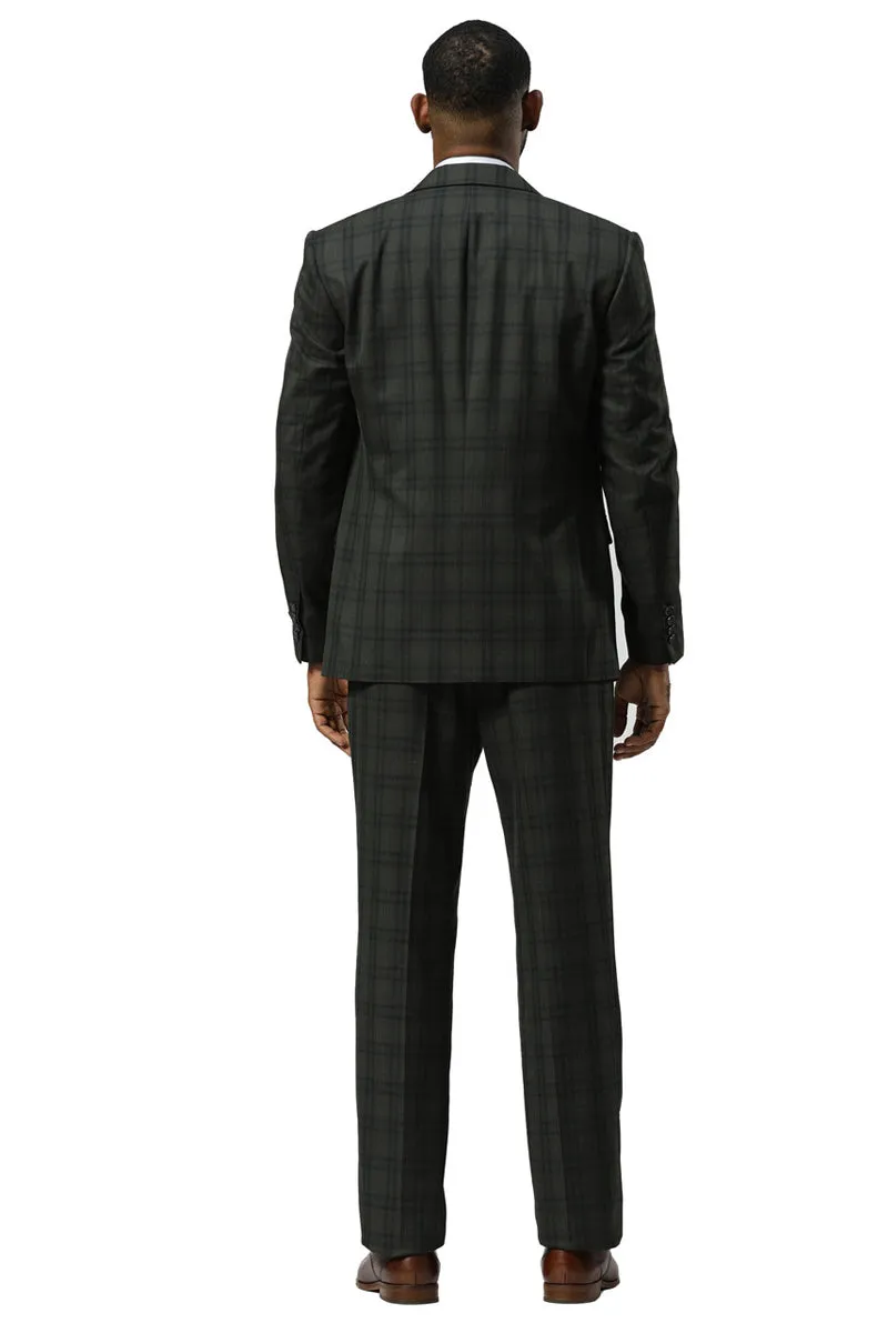 Men's Stacy Adams Modern Fit Vested Suit in Dark Hunter Green Double Windowpane Plaid sold by Alberto Nardoni product image thumbnail 5
