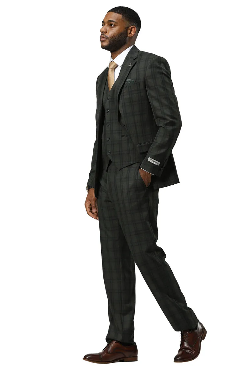Men's Stacy Adams Modern Fit Vested Suit in Dark Hunter Green Double Windowpane Plaid sold by Alberto Nardoni product image thumbnail 2