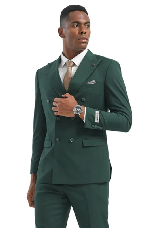 Men's Designer Stacy Adams Classic Double Breasted Suit in Hunter Green sold by Alberto Nardoni