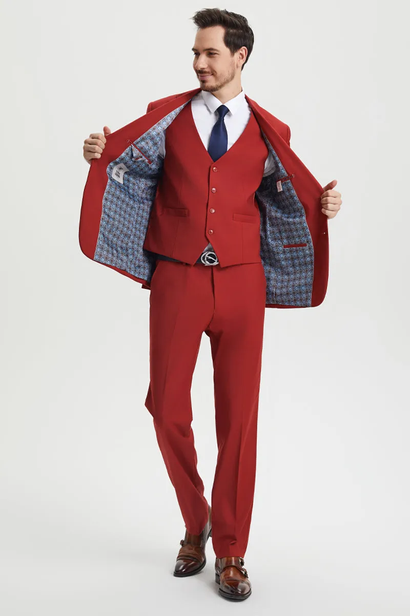 Men's Two Button Vested Stacy Adams Basic Designer Suit in Brick sold by Alberto Nardoni product image thumbnail 5
