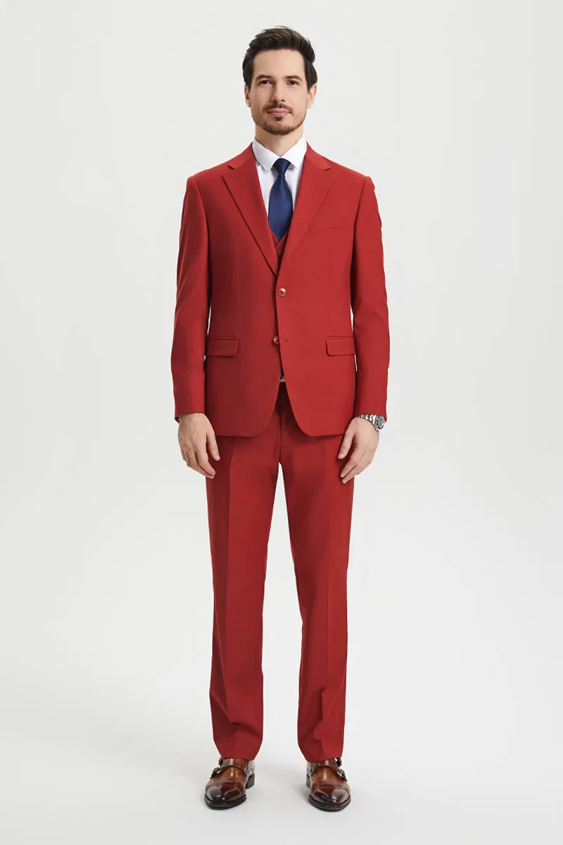 Men's Two Button Vested Stacy Adams Basic Designer Suit in Brick sold by Alberto Nardoni product image thumbnail 2