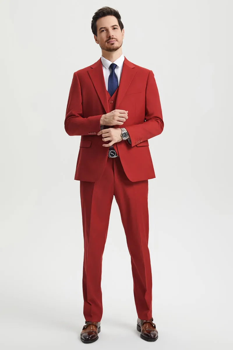 Men's Two Button Vested Stacy Adams Basic Designer Suit in Brick sold by Alberto Nardoni product image thumbnail 4