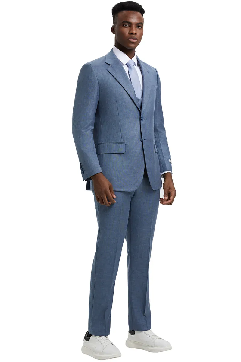 Men's Two Button Vested Stacy Adams Designer Sharkskin Suit in Steel Light Blue sold by Alberto Nardoni product image thumbnail 2