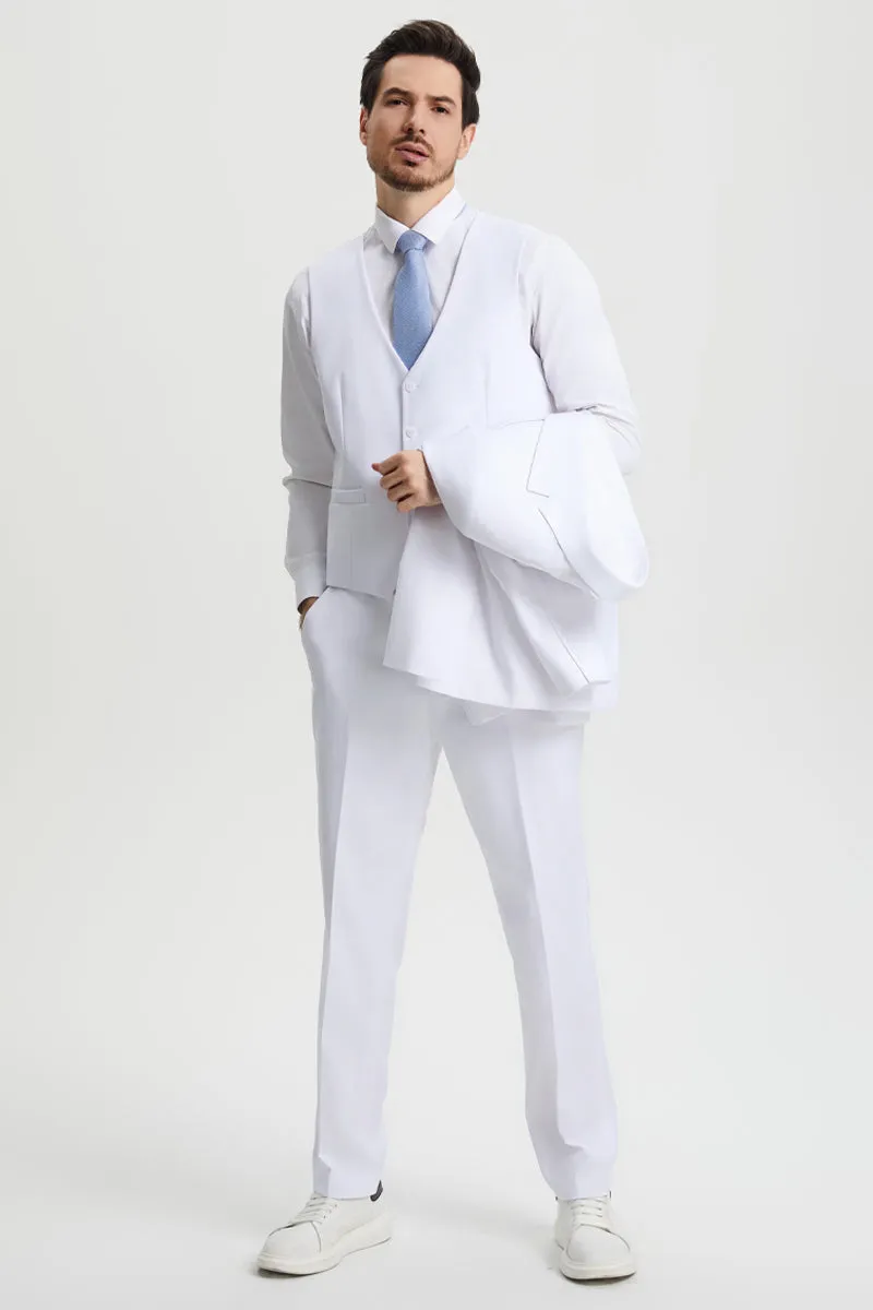 Men's Two Button Vested Stacy Adams Basic Designer Suit in White sold by Alberto Nardoni product image thumbnail 4