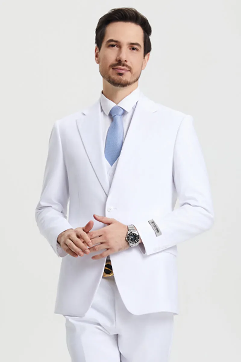 Men's Two Button Vested Stacy Adams Basic Designer Suit in White sold by Alberto Nardoni
