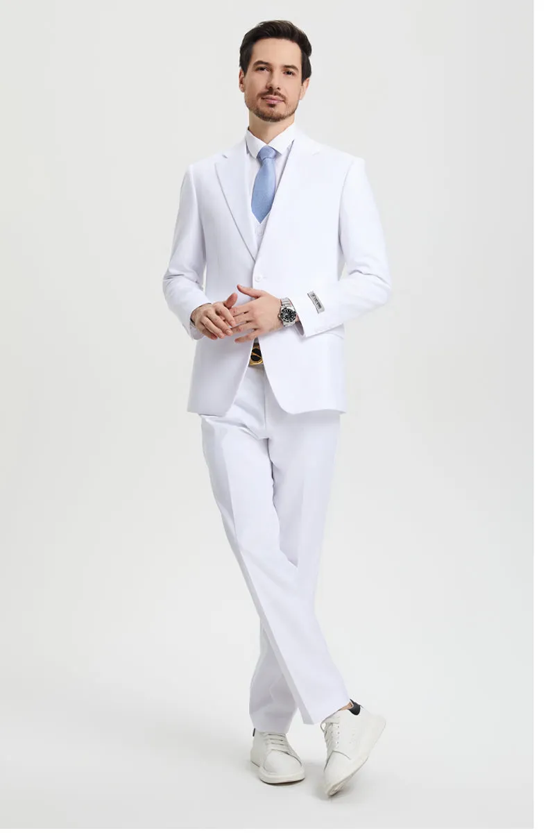 Men's Two Button Vested Stacy Adams Basic Designer Suit in White sold by Alberto Nardoni product image thumbnail 5