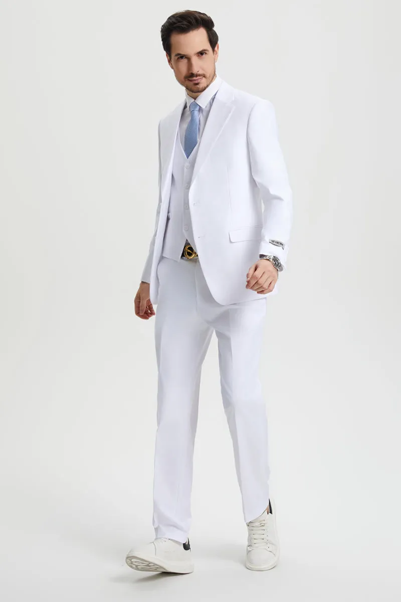 Men's Two Button Vested Stacy Adams Basic Designer Suit in White sold by Alberto Nardoni product image thumbnail 2