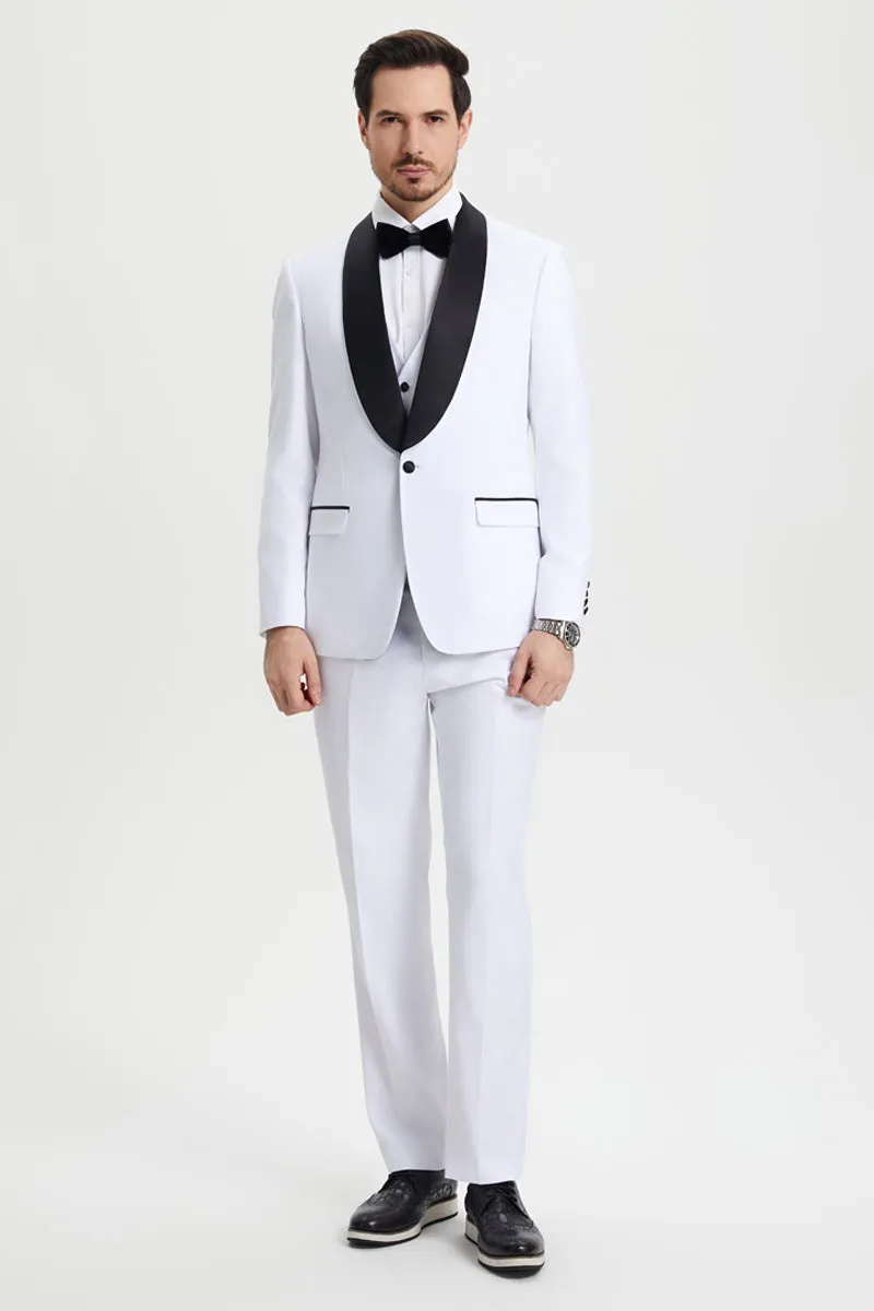 Men's Stacy Adams Vested One Button Shawl Lapel Designer Tuxedo in White sold by Alberto Nardoni product image thumbnail 5