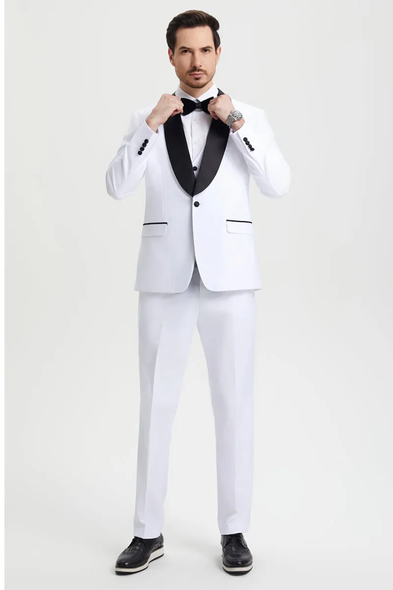 Men's Stacy Adams Vested One Button Shawl Lapel Designer Tuxedo in White sold by Alberto Nardoni product image thumbnail 2