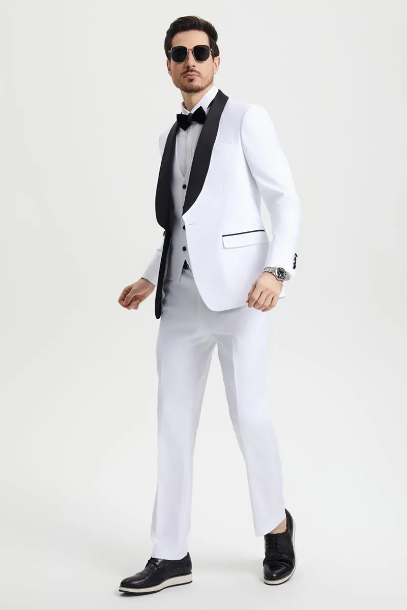 Men's Stacy Adams Vested One Button Shawl Lapel Designer Tuxedo in White sold by Alberto Nardoni product image thumbnail 3