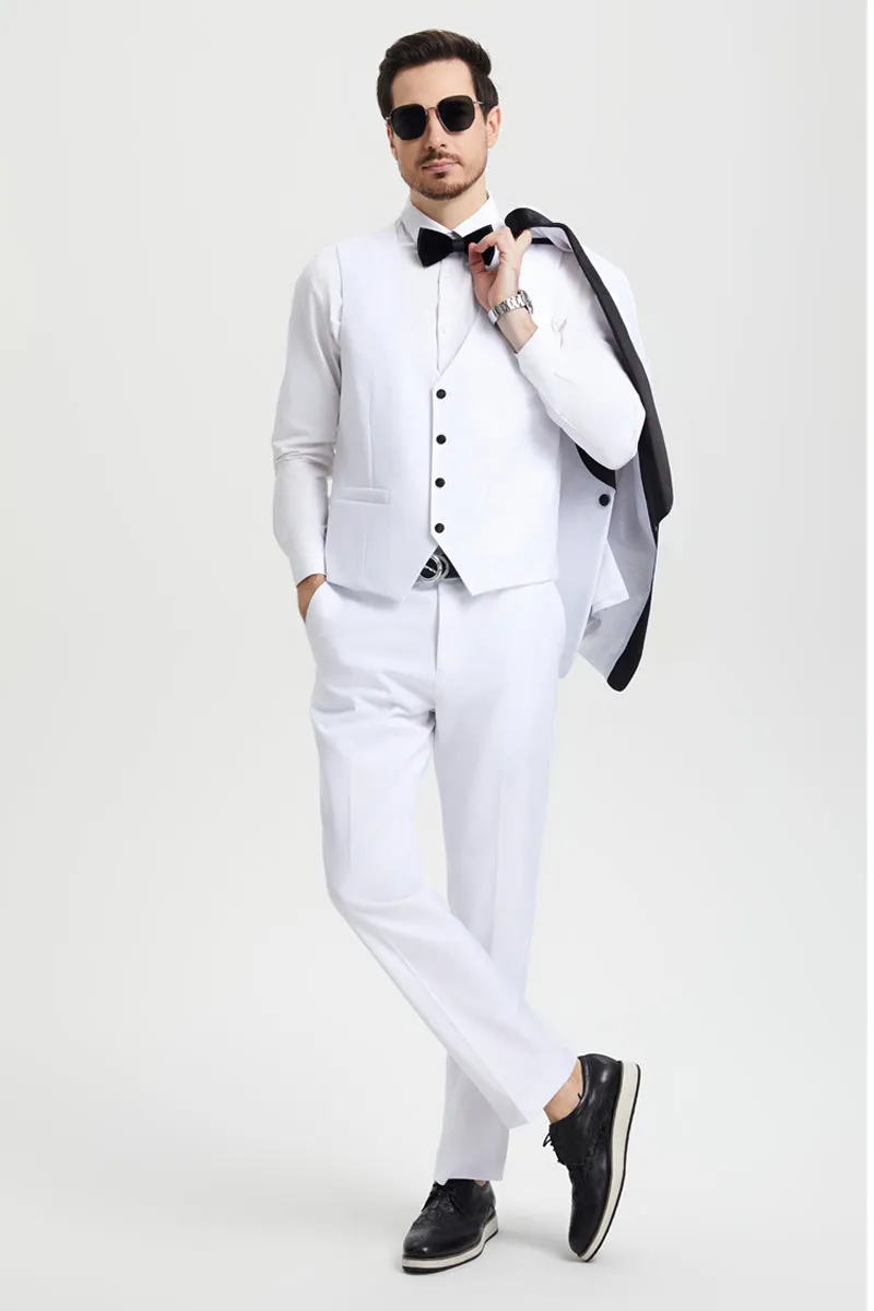 Men's Stacy Adams Vested One Button Shawl Lapel Designer Tuxedo in White sold by Alberto Nardoni product image thumbnail 4