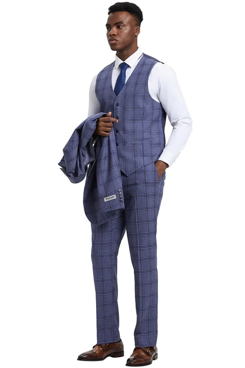 Men's Stacy Adams Two Button Vested Glen Plaid Check Suit in Light Purple Lavender sold by Alberto Nardoni product image thumbnail 4