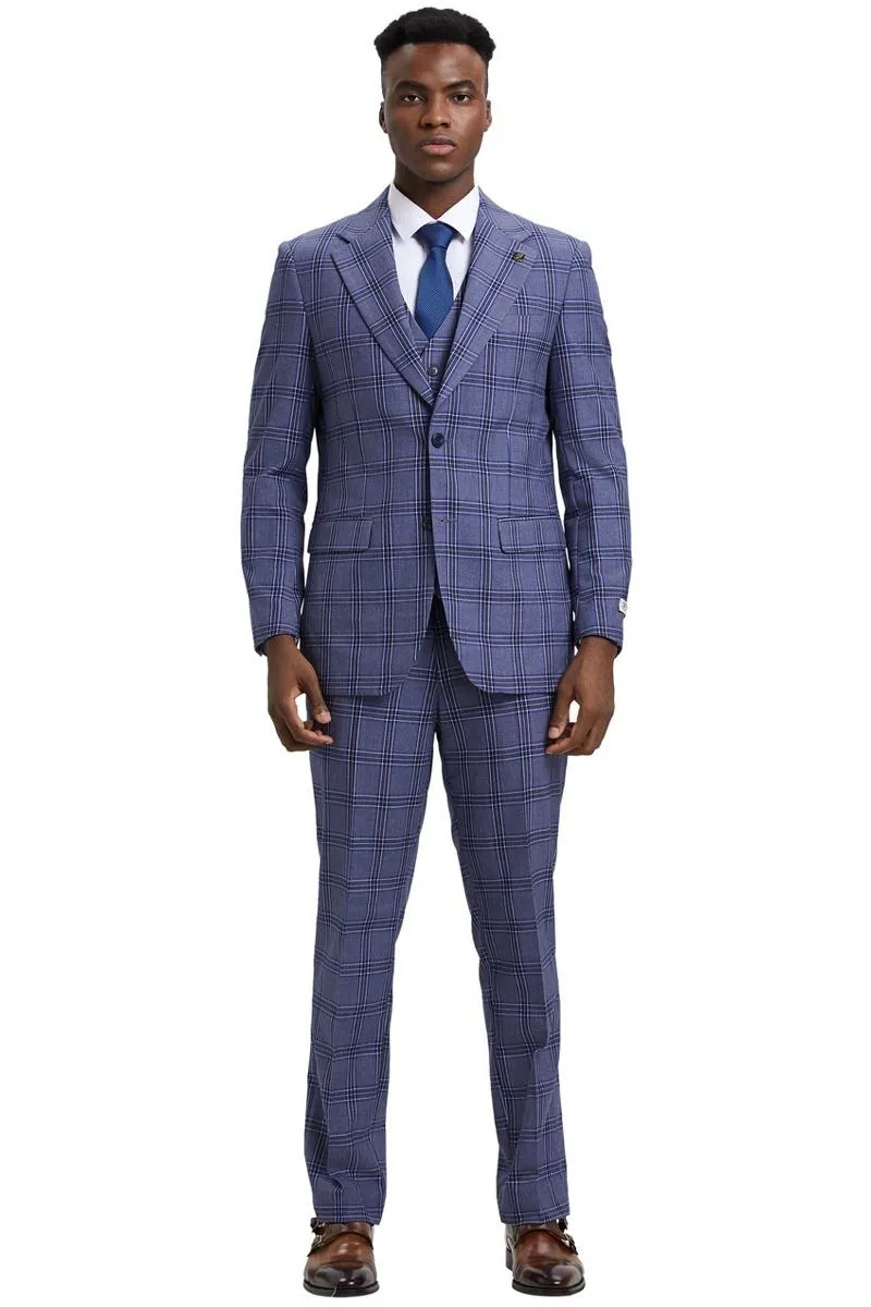 Men's Stacy Adams Two Button Vested Glen Plaid Check Suit in Light Purple Lavender sold by Alberto Nardoni product image thumbnail 2