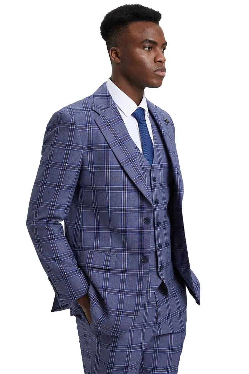 Men's Stacy Adams Two Button Vested Glen Plaid Check Suit in Light Purple Lavender sold by Alberto Nardoni product image thumbnail 3