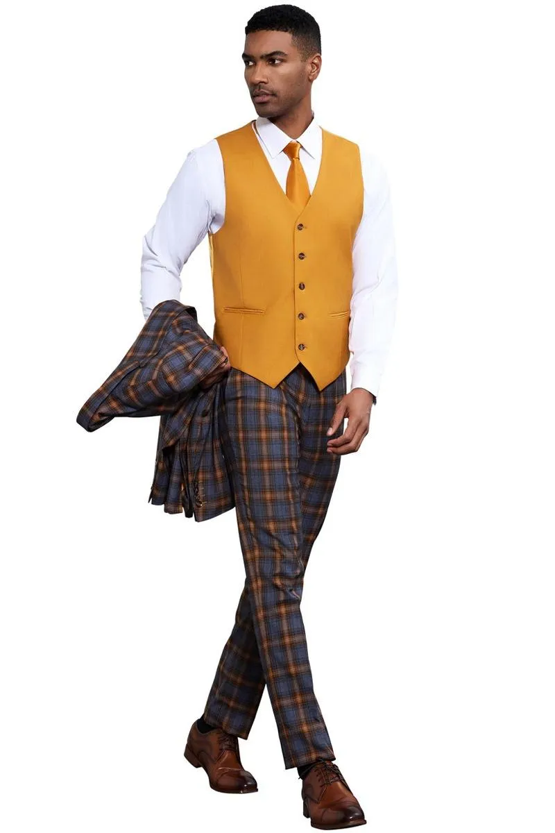 Men's Stacy Adams Bold Windowpane Plaid Print Vested Suit in Grey & Gold sold by Alberto Nardoni product image thumbnail 4