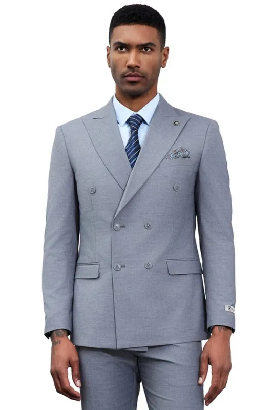 Men's Designer Stacy Adams Classic Double Breasted Suit in Grey sold by Alberto Nardoni