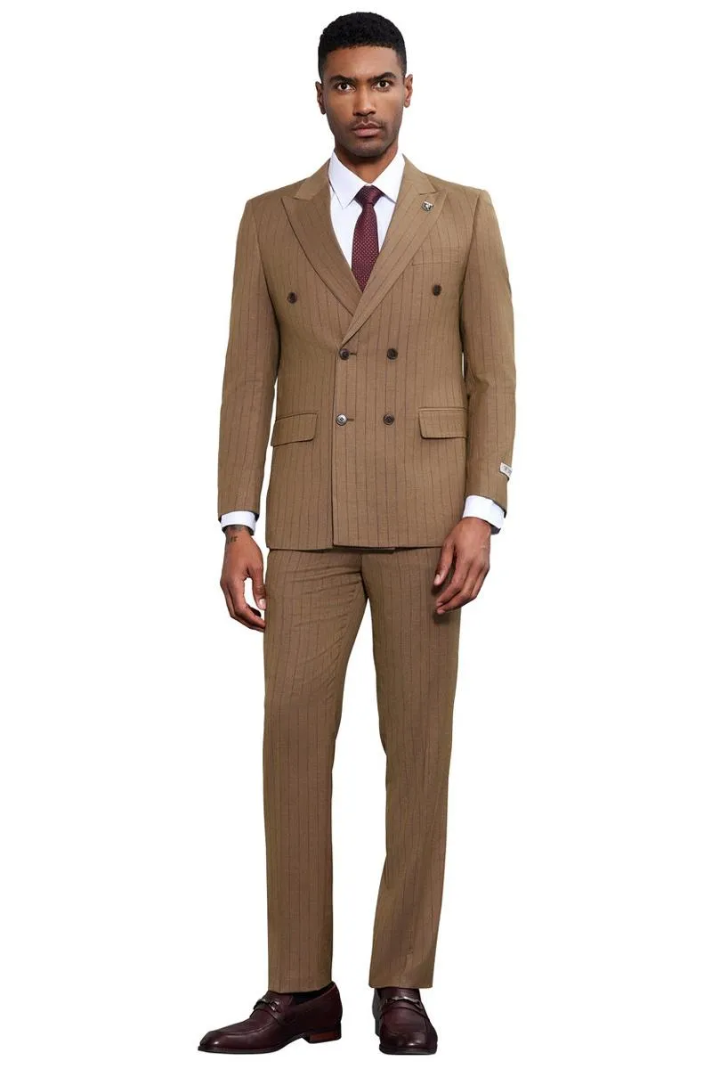 Men's Stacy Adams Double Breasted Pinstripe Suit in Camel sold by Alberto Nardoni product image thumbnail 2