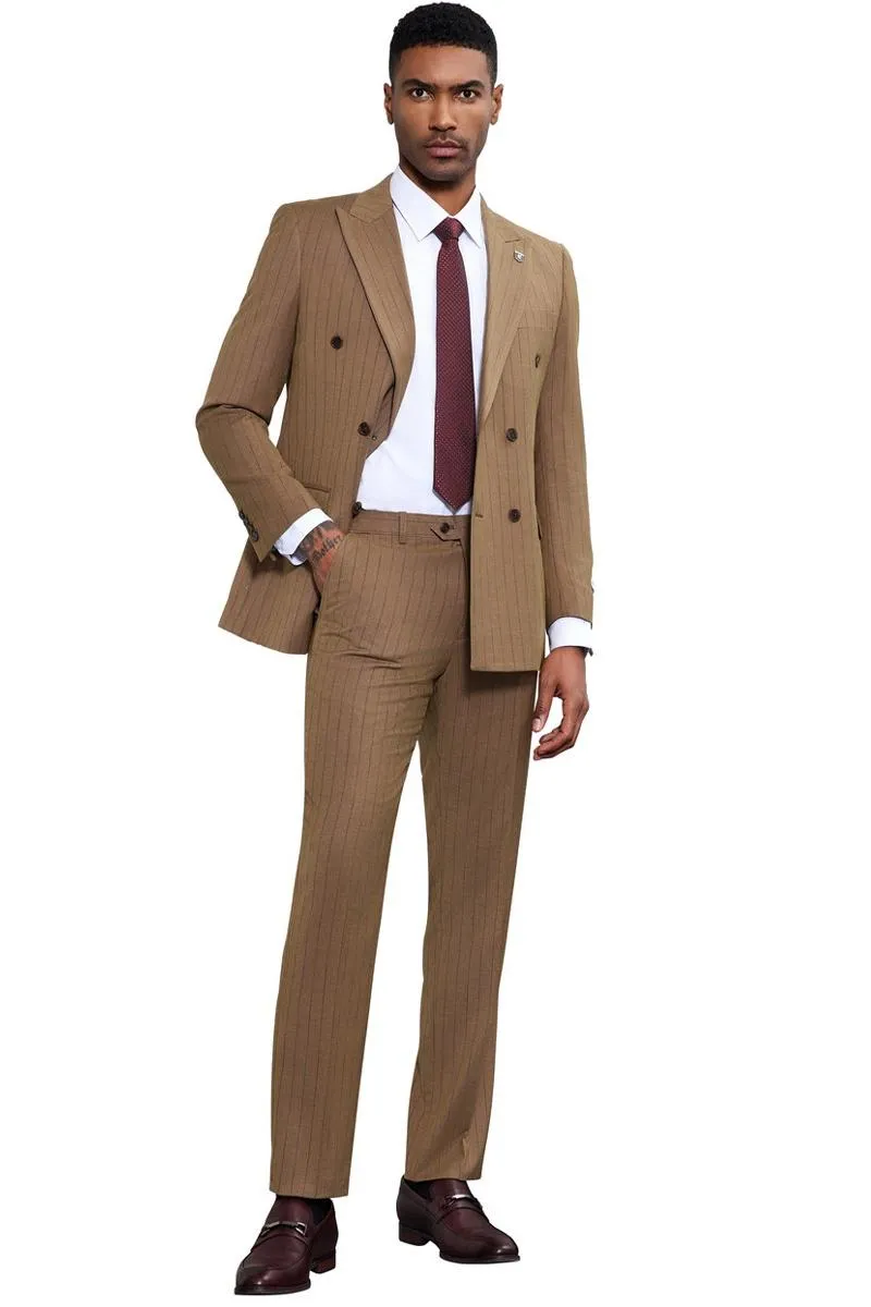 Men's Stacy Adams Double Breasted Pinstripe Suit in Camel sold by Alberto Nardoni product image thumbnail 3