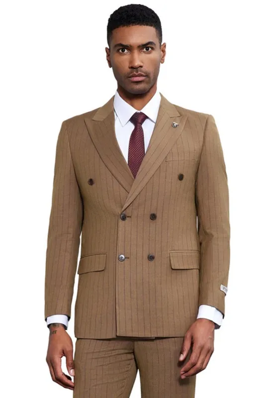 Men's Stacy Adams Double Breasted Pinstripe Suit in Camel sold by Alberto Nardoni