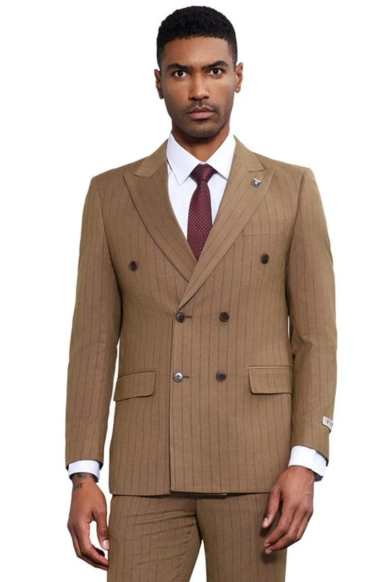 Men's Stacy Adams Double Breasted Pinstripe Suit in Camel sold by Alberto Nardoni
