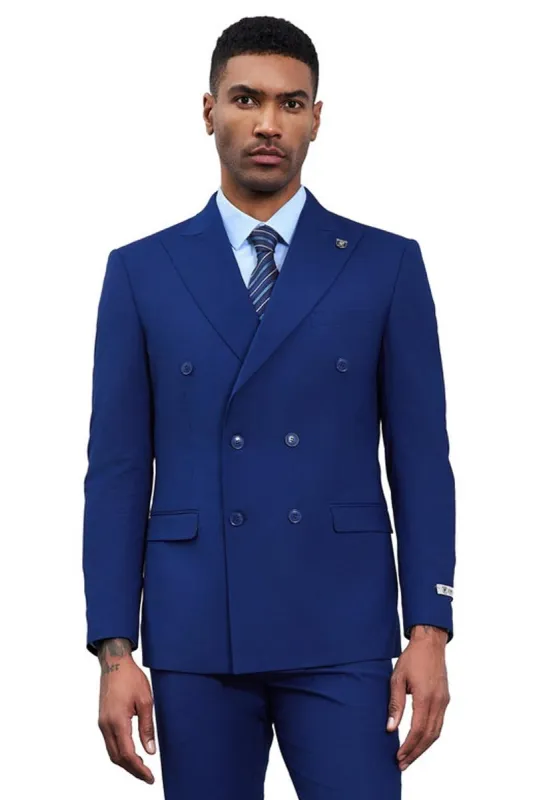 Men's Designer Stacy Adams Classic Double Breasted Suit in Blue sold by Alberto Nardoni