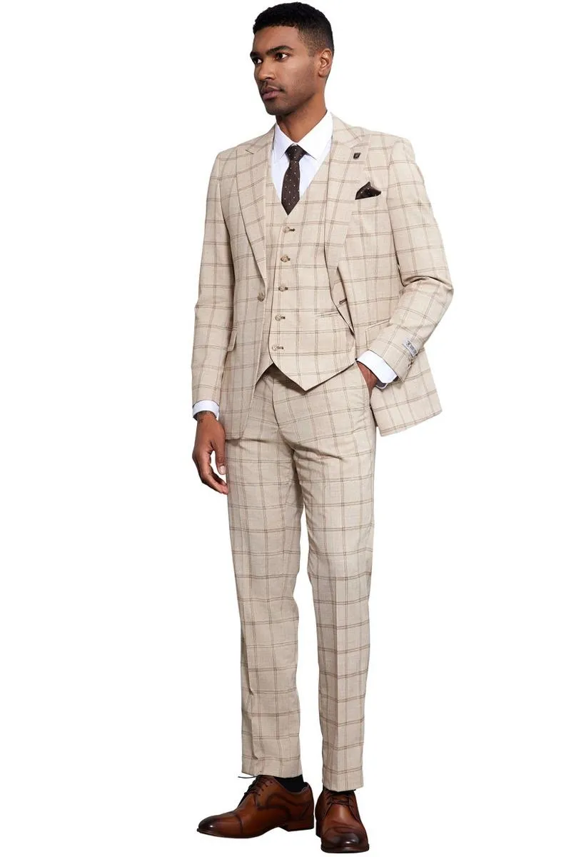 Men's Stacy Adams One Button Peak Lapel Vested Windowpane Plaid Suit in Tan sold by Alberto Nardoni product image thumbnail 3