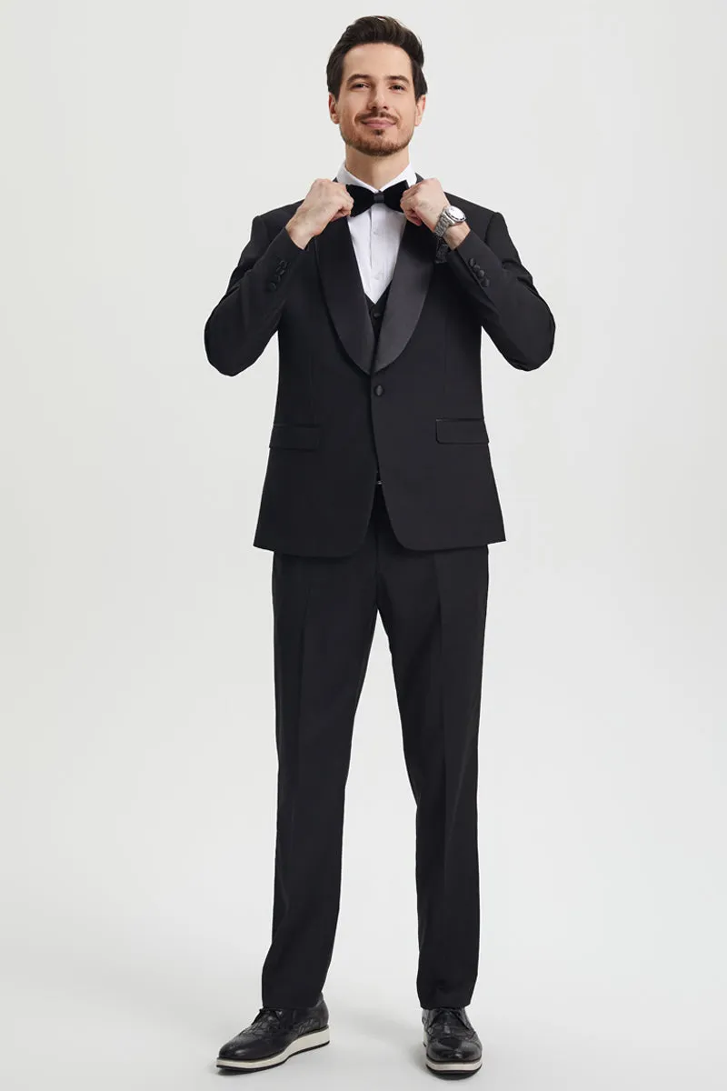 Men's Stacy Adams Vested One Button Shawl Lapel Designer Tuxedo in Black sold by Alberto Nardoni product image thumbnail 2