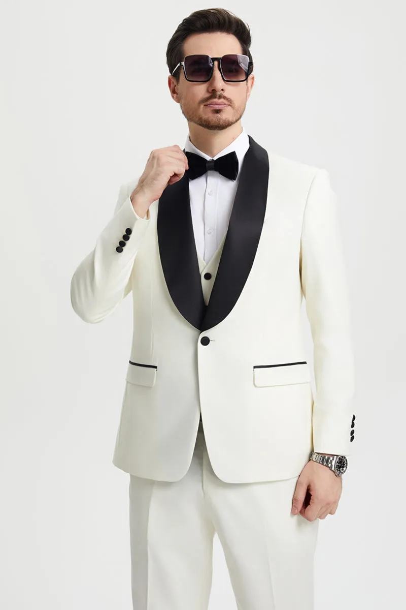 Men's Stacy Adams Vested One Button Shawl Lapel Designer Tuxedo in Ivory sold by Alberto Nardoni product image thumbnail 5