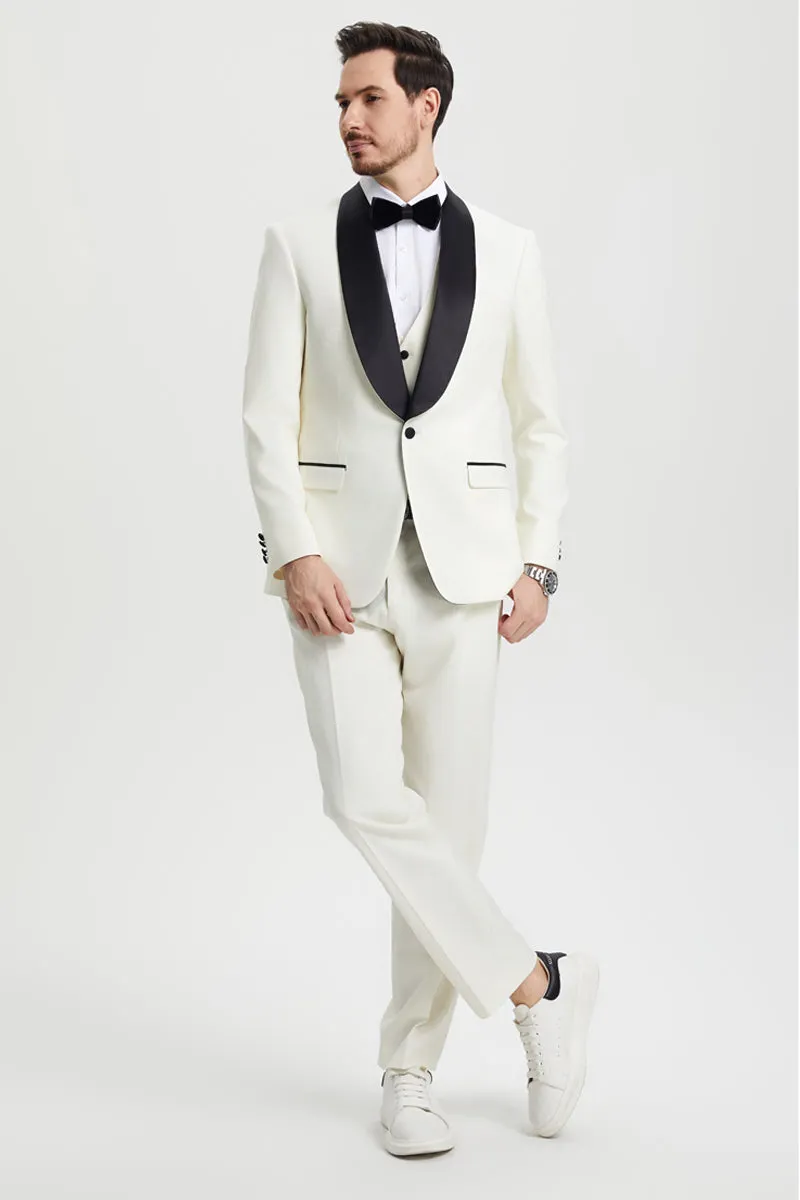 Men's Stacy Adams Vested One Button Shawl Lapel Designer Tuxedo in Ivory sold by Alberto Nardoni product image thumbnail 2