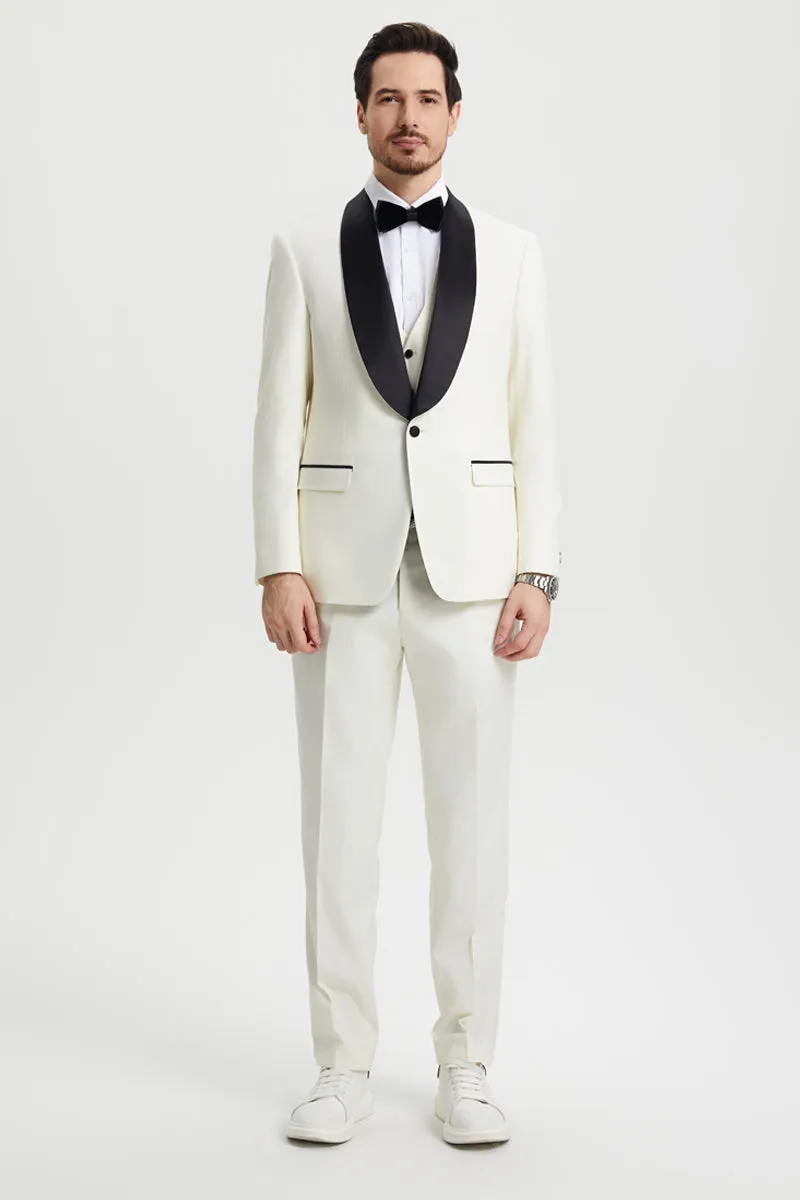 Men's Stacy Adams Vested One Button Shawl Lapel Designer Tuxedo in Ivory sold by Alberto Nardoni product image thumbnail 3