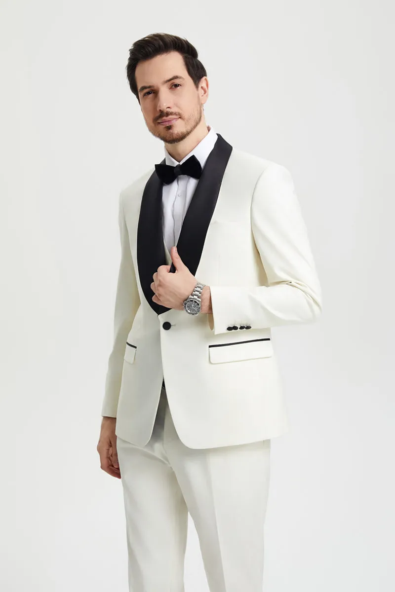 Men's Stacy Adams Vested One Button Shawl Lapel Designer Tuxedo in Ivory sold by Alberto Nardoni product image thumbnail 4