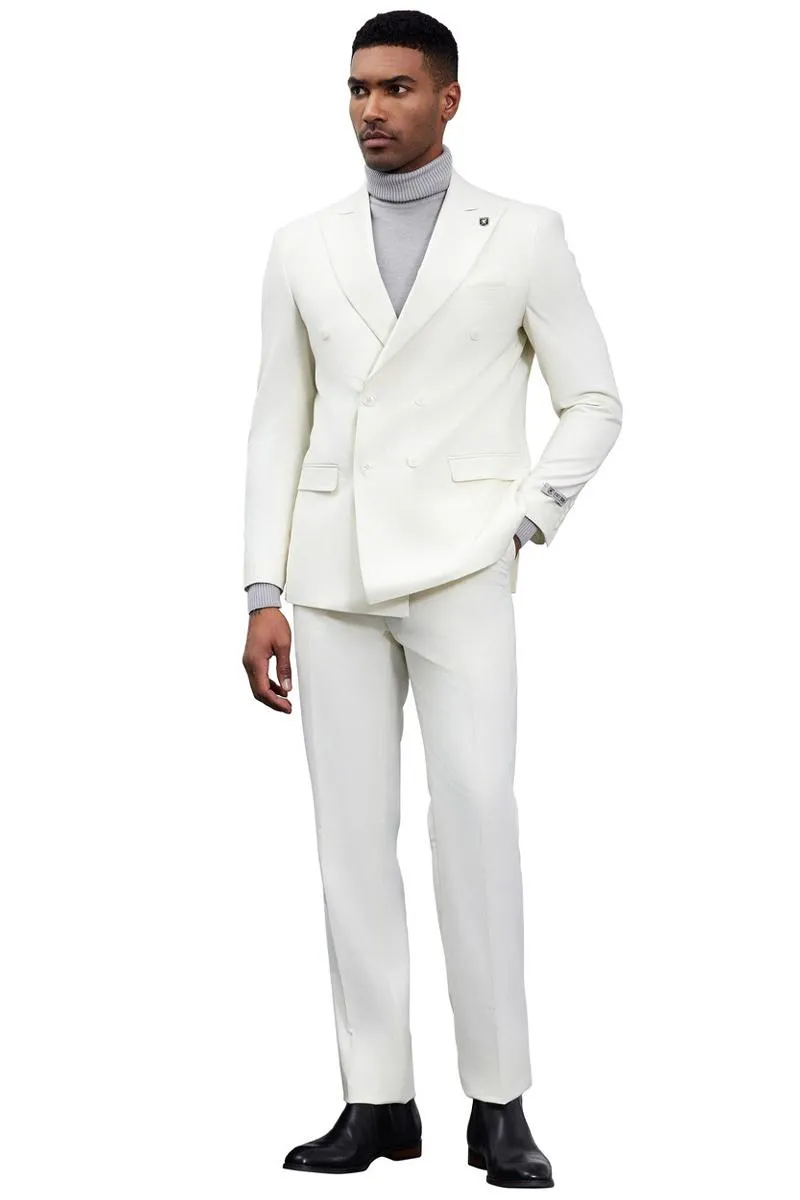 Men's Designer Stacy Adams Classic Double Breasted Suit in Ivory sold by Alberto Nardoni product image thumbnail 4