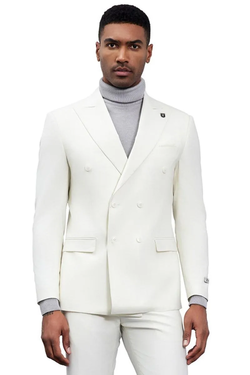 Men's Designer Stacy Adams Classic Double Breasted Suit in Ivory sold by Alberto Nardoni