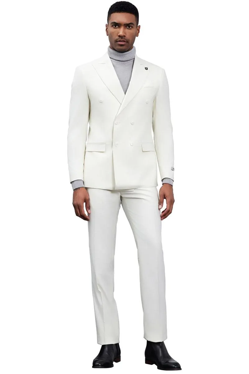 Men's Designer Stacy Adams Classic Double Breasted Suit in Ivory sold by Alberto Nardoni product image thumbnail 2