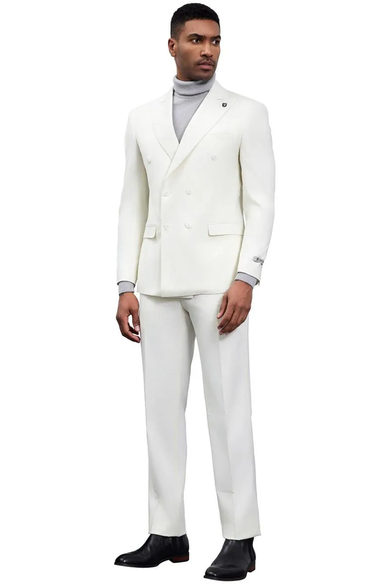 Men's Designer Stacy Adams Classic Double Breasted Suit in Ivory sold by Alberto Nardoni product image thumbnail 3