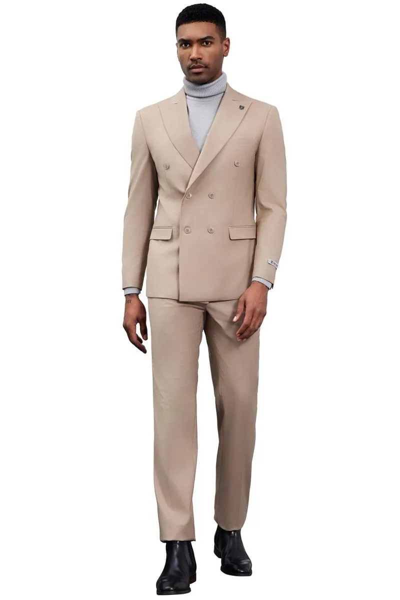 Men's Designer Stacy Adams Classic Double Breasted Suit in Tan sold by Alberto Nardoni product image thumbnail 2