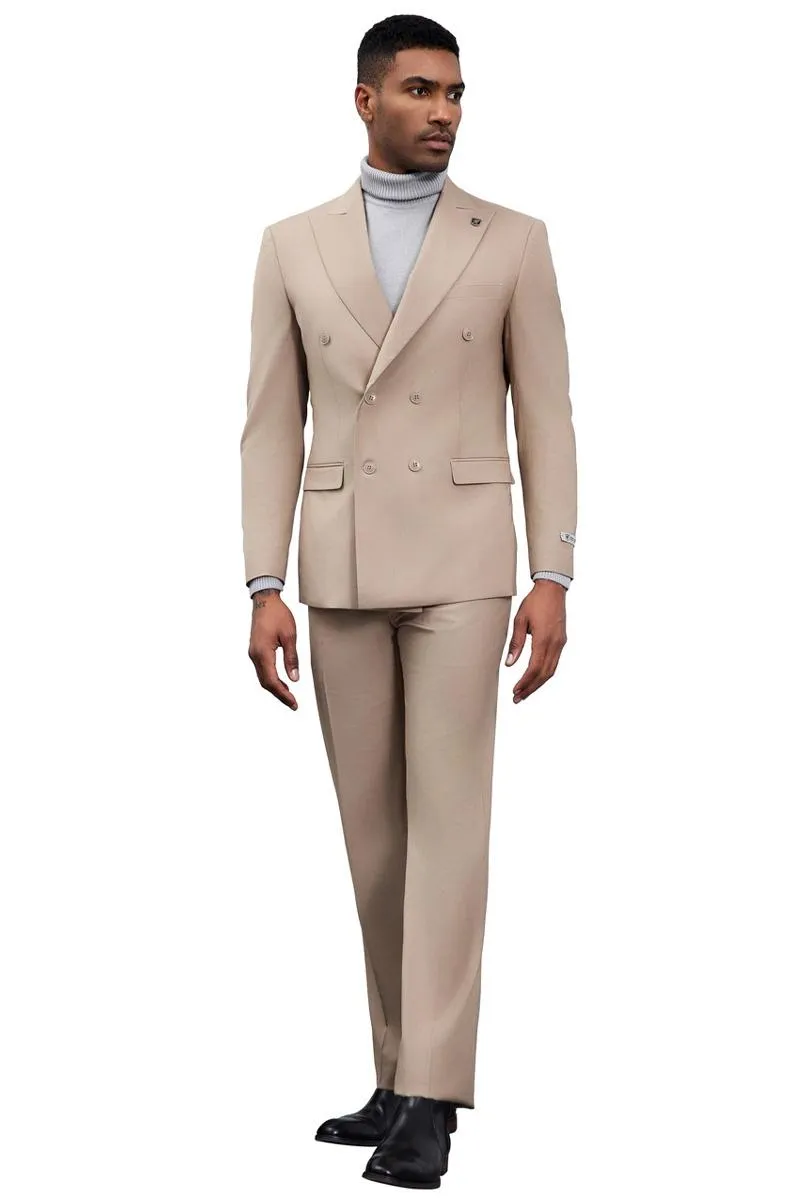 Men's Designer Stacy Adams Classic Double Breasted Suit in Tan sold by Alberto Nardoni product image thumbnail 3