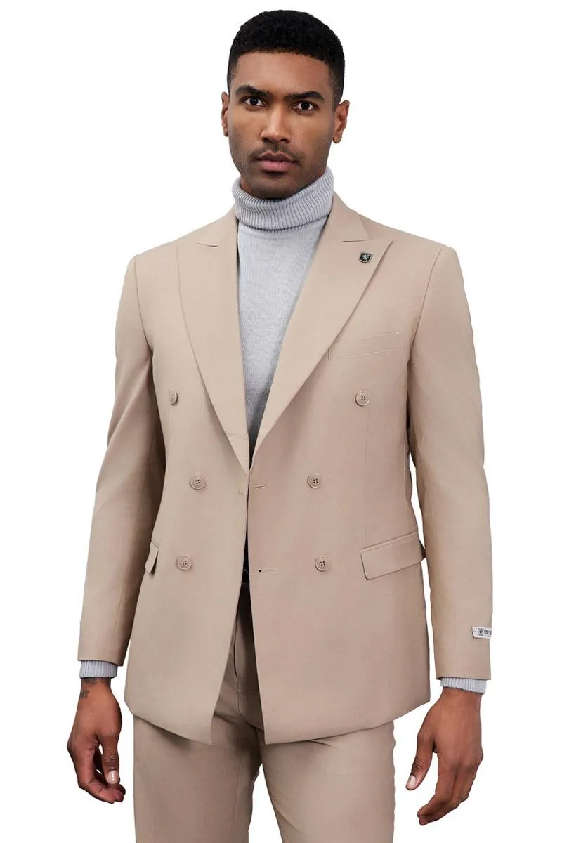 Men's Designer Stacy Adams Classic Double Breasted Suit in Tan sold by Alberto Nardoni product image thumbnail 4